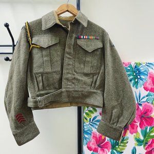 Vintage Military Wool Crop Jacket 1944 Fort Garry Horse (Size 5/XS-S)